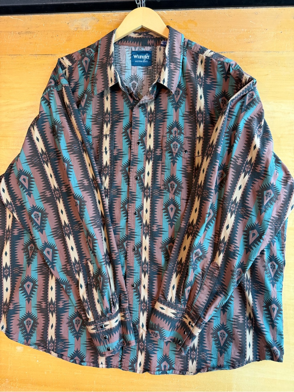 Wrangler Southwestern Print Shirt - Teal, Brown, Cream
